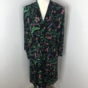 Soma Women's S/M Floral Belted Kimono Robe Black Pink Green Soft Side Pockets